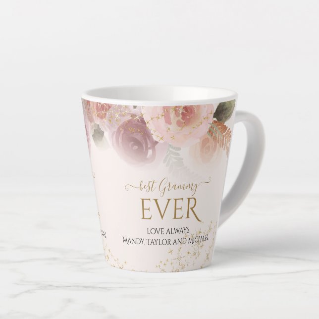 Caneca De Café Latte Melhor Grammy Floral para Blush Elegante - Estrela (Ângulo direito)