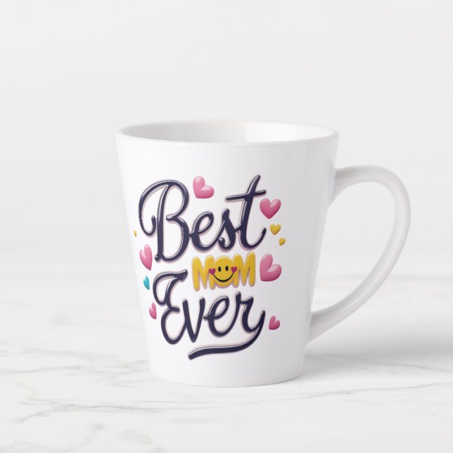 Caneca De Café Latte Melhor Mãe Alguma Vez Floral Latte Mug - Elegante  (Direita)