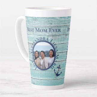 Caneca De Café Latte Melhor Mãe Alguma Vez Teal Wood Anchor Marinho Náu