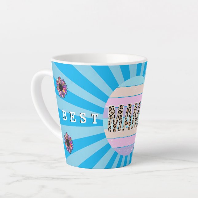 Caneca De Café Latte Melhor Mãe Blue Floral Personalizar (Ângulo esquerdo)