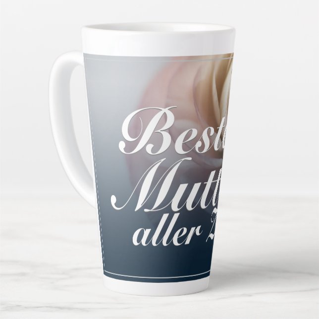 Caneca De Café Latte Melhor mãe de todos os tempos com grande rosa rosa (Ângulo esquerdo)