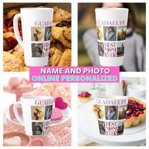 Caneca De Café Latte Melhor Mãe do Mundo Colagem de Fotos Rosa Fofo