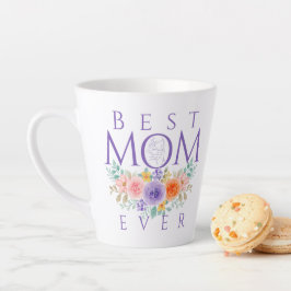 Caneca De Café Latte Melhor Mãe do Mundo Flores, Citação do Dia das Mãe