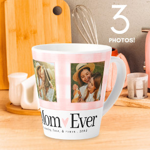 Caneca De Café Latte Melhor Mãe Ever 3 Foto Dia de as mães Gingham Hear