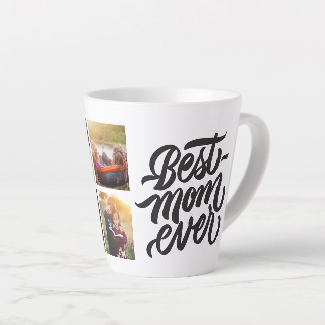 Caneca De Café Latte Melhor Mãe já Personalizada 6 Colagem de Fotos (Ângulo direito)