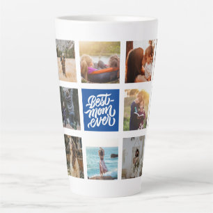 Caneca De Café Latte Melhor Mãe Já Personalizada Marinho Azul de Colage
