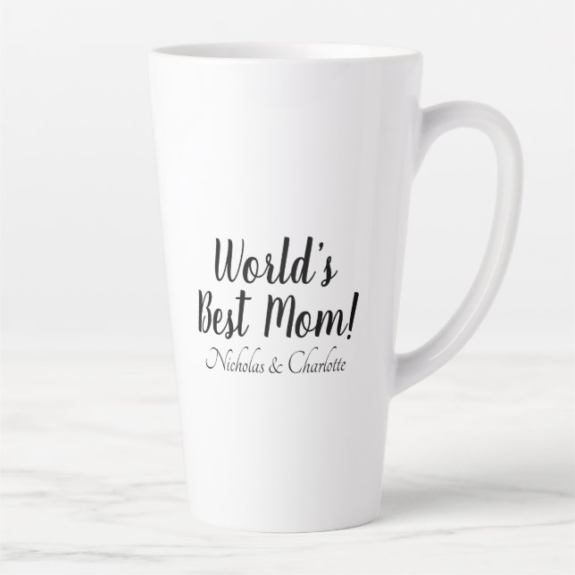 Caneca De Café Latte Melhor mãe na moda de script personalizado preto b (Direita)