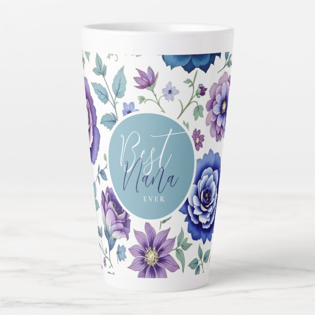 Caneca De Café Latte Melhor Nana Ever Floral (Frente)