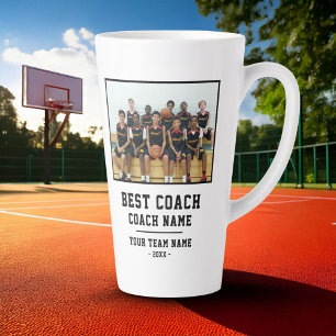 Caneca De Café Latte Melhor Nome da Equipe do Treinador Foto Obrigado