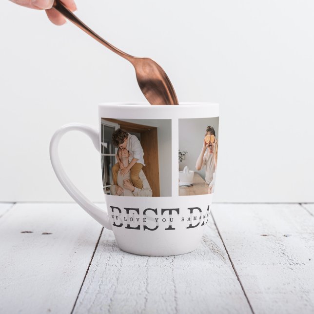Caneca De Café Latte Melhor Pai De Foto E Cinza De Colagem Moderna (Criador carregado)