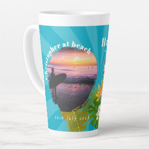 Caneca De Café Latte Memórias Tropicais Flamingo Foto Azure