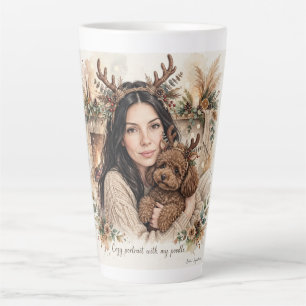 Caneca De Café Latte Menina beijando cachorrinho Poodle–Mãe de Poodle