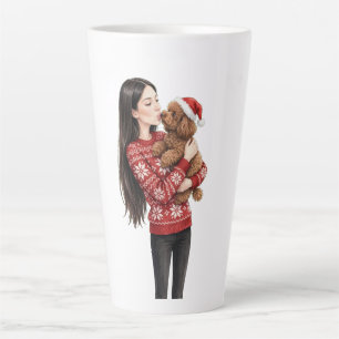 Caneca De Café Latte Menina beijando cachorrinho Poodle–Mãe de Poodle