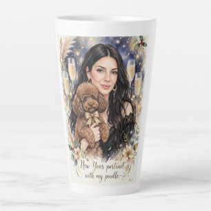 Caneca De Café Latte Menina beijando cachorrinho Poodle–Mãe de Poodle