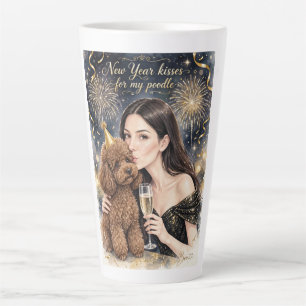 Caneca De Café Latte Menina beijando cachorrinho Poodle–Mãe Poodle