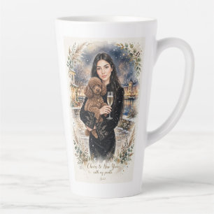 Caneca De Café Latte Menina beijando cachorrinho Poodle–Mãe Poodle