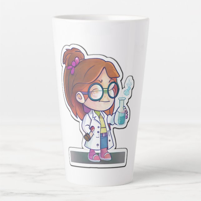 Caneca De Café Latte Menina Cientista Sticker Art Latte Mug (Frente)