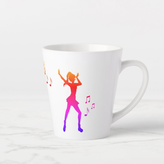 Caneca De Café Latte Menina de animação dançante com notas de música -  (Direita)