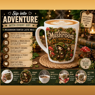 Caneca De Café Latte Menina de Crochê Caça de Cogumelos Woodland Cottag