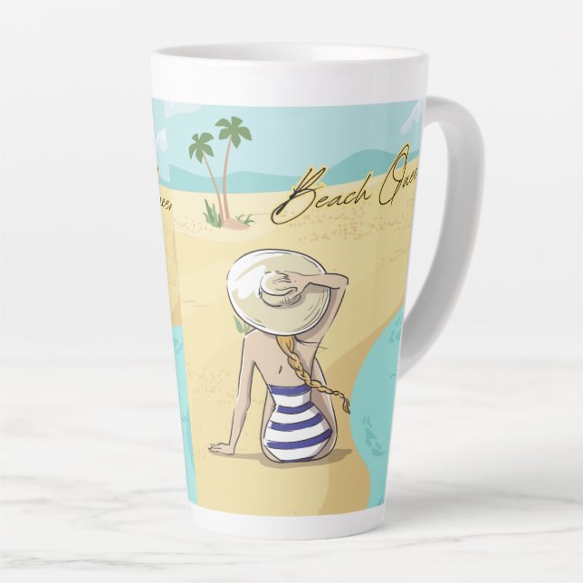 Caneca De Café Latte menina de praia (Ângulo direito)