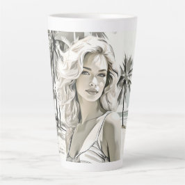 Caneca De Café Latte Menina elegante em preto e branco