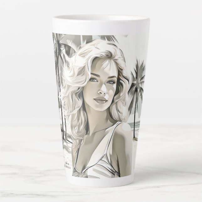 Caneca De Café Latte Menina elegante em preto e branco (Frente)