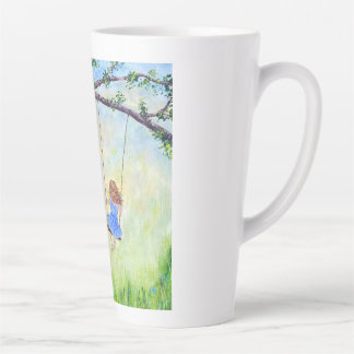 Caneca De Café Latte Menina num Balanço