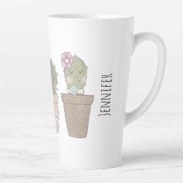 Caneca De Café Latte Meninas de Cactus Bonitas Vestindo Joias