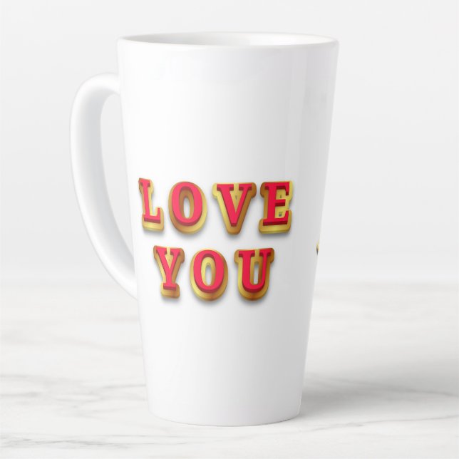 Caneca De Café Latte Mensagem de Amor Com Texto Dourado (Ângulo esquerdo)