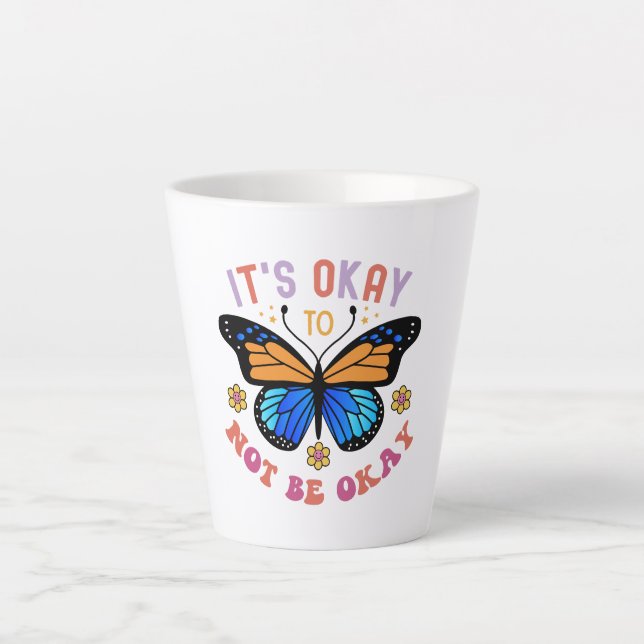 Caneca De Café Latte Mental Health Awareness Monarch Butterfly (Frente)