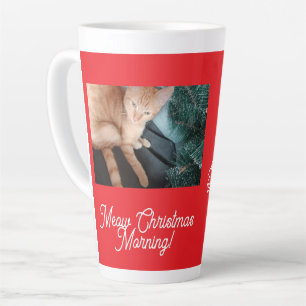 Caneca De Café Latte Meow Christmas Morning , foto, texto, substituível