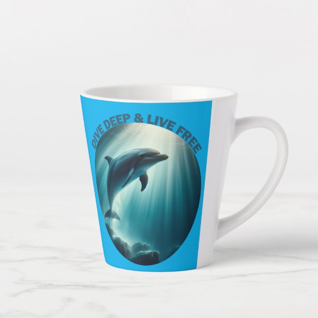 Caneca De Café Latte Mergulhe Dolphin Livre Ao Vivo (Direita)