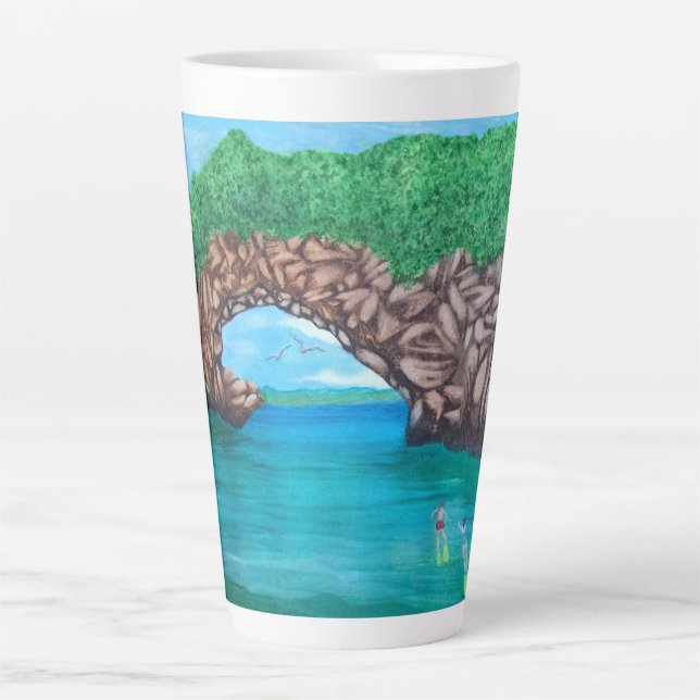 Caneca De Café Latte Mergulho Scuba No Paraíso (Frente)