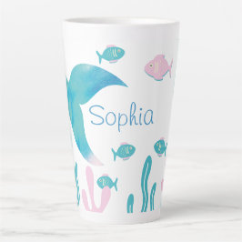Caneca De Café Latte Mermaid Under the Sea Pastel Pink Blue