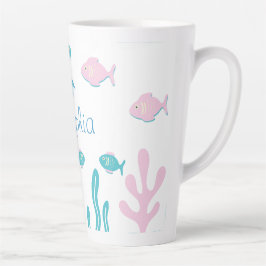 Caneca De Café Latte Mermaid Under the Sea Pastel Pink Blue