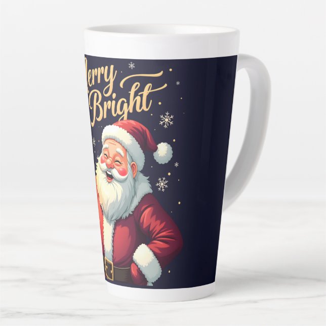 Caneca De Café Latte Merry Bright Santa Holding Lantern Illustration (Ângulo direito)
