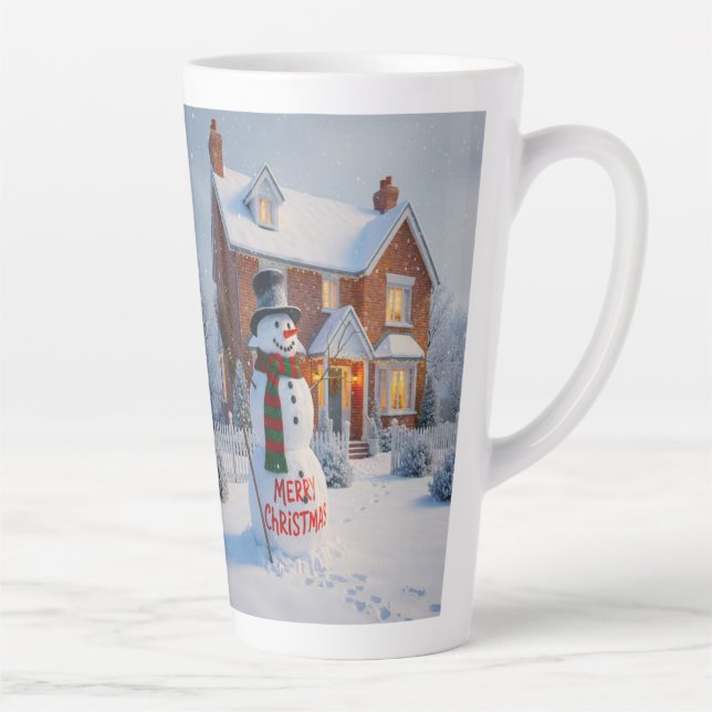 CANECA DE CAFÉ LATTE MERRY CHRISTMAS BIG SNOWMAN WINTER SCENE (Direita)
