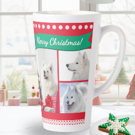 Caneca De Café Latte Merry Christmas Dog Mom Pet Photos Personalized