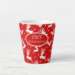 Caneca De Café Latte Merry Christmas Reindeers Red Holiday