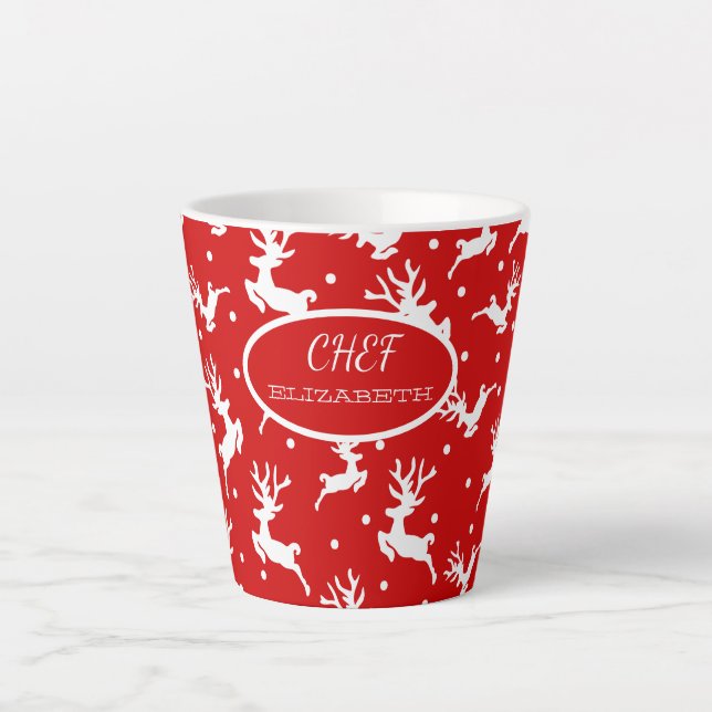 Caneca De Café Latte Merry Christmas Reindeers Red Holiday (Frente)