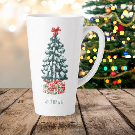 Caneca De Café Latte Merry Christmas Snowy Pine Tree