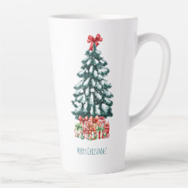 Caneca De Café Latte Merry Christmas Snowy Pine Tree