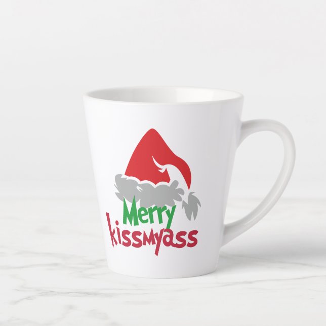 Caneca De Café Latte Merry Kissmyass Funny Christmas Latte Mug (Direita)