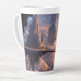 Caneca De Café Latte Metrópole Flutuante nas Nuvens