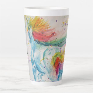 Caneca De Café Latte Meu Cavalo Arco-Íris Unicórnio Aquarela Latte Mug