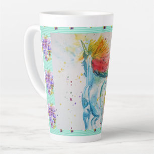 Caneca De Café Latte Meu Cavalo Arco-Íris Unicórnio Aquarela Latte Mug