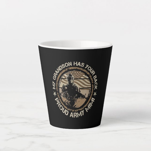 Caneca De Café Latte Meu neto Tem Suas Costas Militares Do Exército De  (Frente)