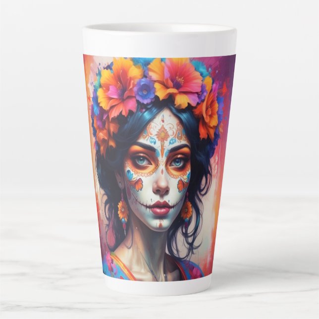 Caneca De Café Latte Mexican Catrina watercolor (Frente)