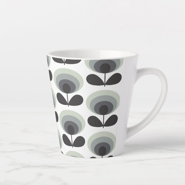 Caneca De Café Latte Mid Century Scandinavian Modern Retro Flower Bloom (Direita)