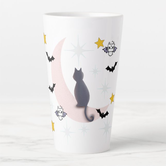 Caneca De Café Latte Mikitiez Black cat bat halloween outono lua de inv (Frente)